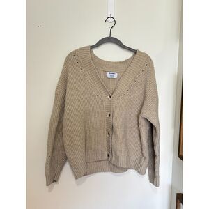 Old Navy Chunky Knit Cardigan Oatmeal V Neck Button L Thick Cabincore Neutral